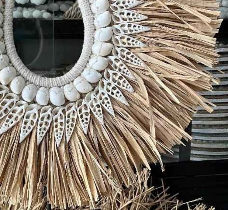 Papua Ethnic Wall Decor Handmade Shell Raffia Boho Tribal Table Ornament Natural Coastal Home Decor