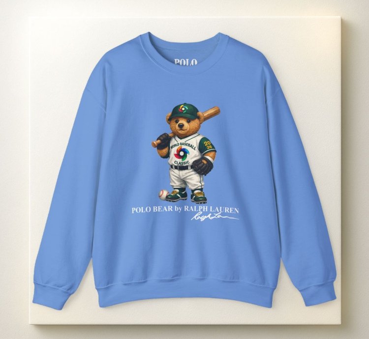 Polo Bear Baseball Sweatshirt Carolina Blue World Classic 2026 Graphic Crewneck