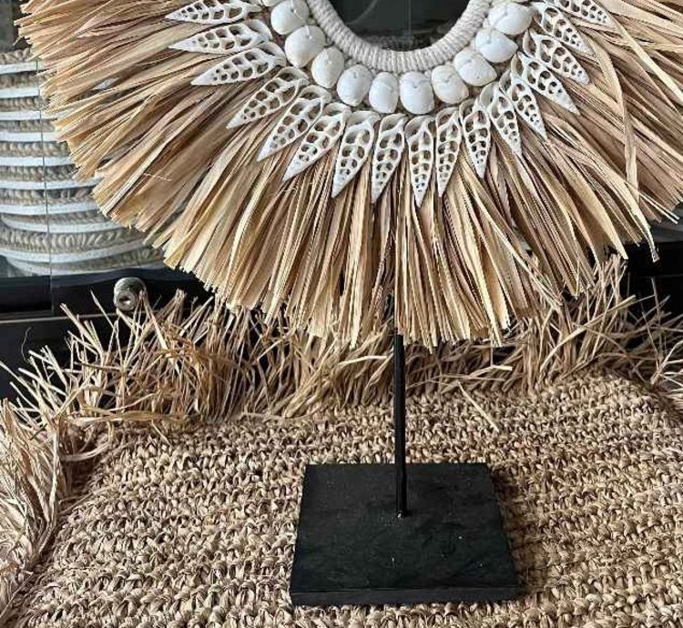 Papua Ethnic Wall Decor Handmade Shell Raffia Boho Tribal Table Ornament Natural Coastal Home Decor