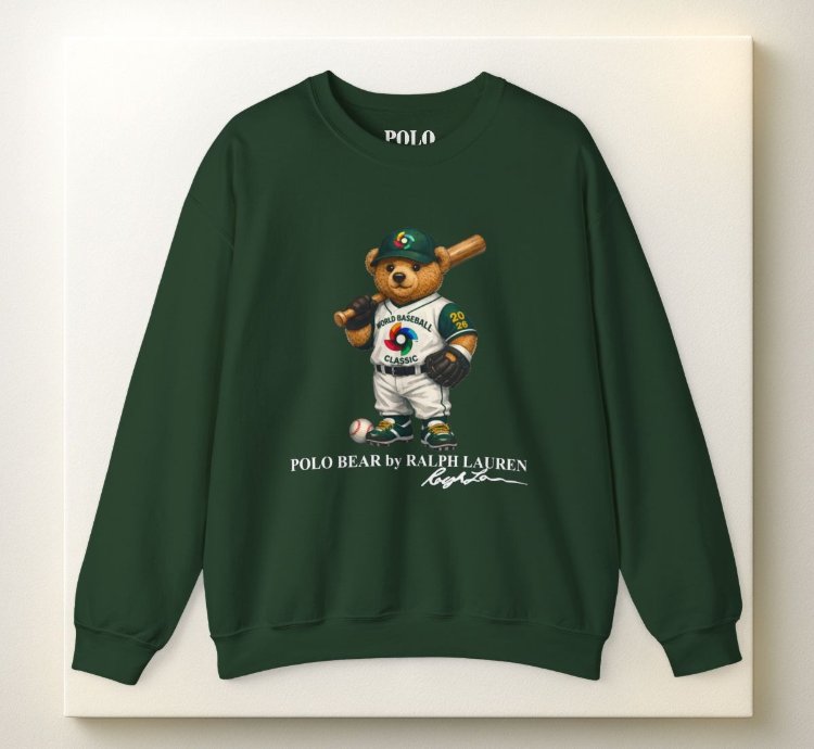 Polo Bear Baseball Sweatshirt Forest Green World Classic 2026 Graphic Crewneck