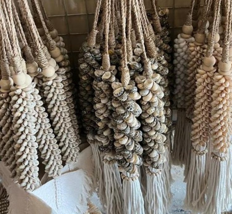 Boho Shell Macrame Tassel 70cm Bali Curtain Tieback Handmade Coastal Wall Hanging Decor