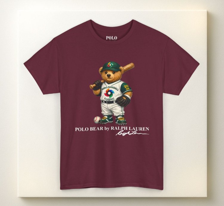 Polo Bear Baseball T Shirt Maroon World Classic 2026 Graphic Crewneck
