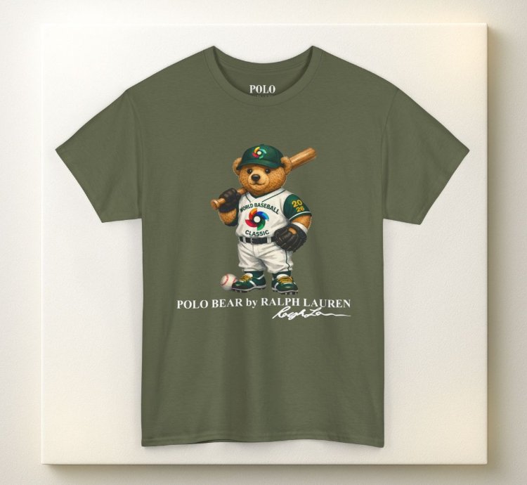 Polo Bear Baseball T Shirt Military Green World Classic 2026 Graphic Crewneck