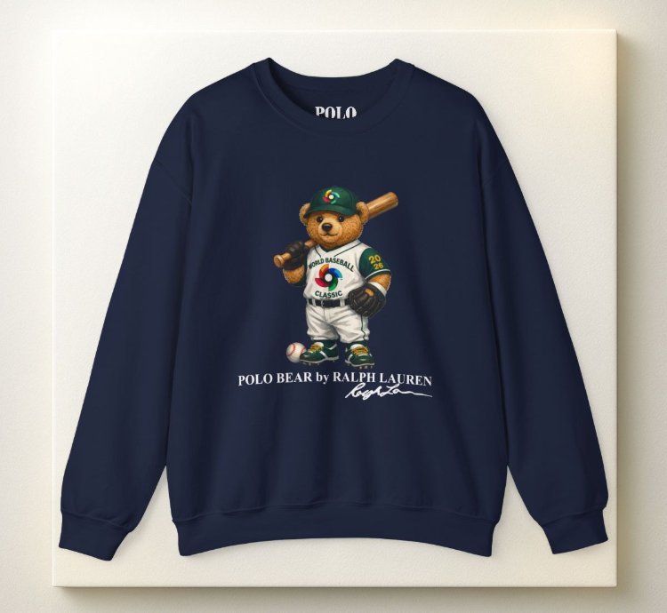 Polo Bear Baseball Sweatshirt Navy World Classic 2026 Graphic Crewneck