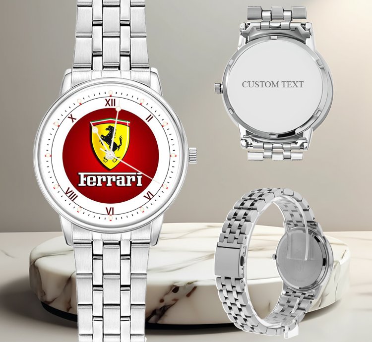 Ferrari Inspired Silver Stainless Steel Luxury Watch For Men Racing Style Wristwatch Gift