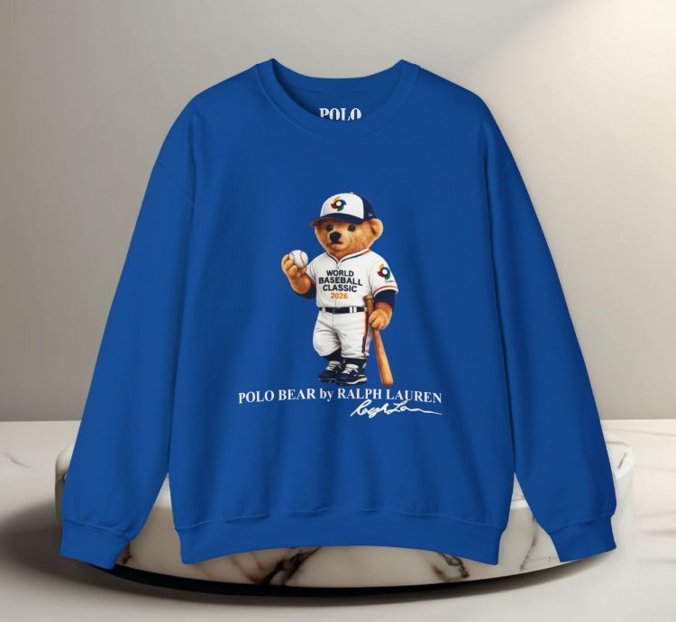 Ralph Lauren Polo Bear Baseball Style Sweatshirt Royal Blue World Classic 2026 Graphic Crewneck