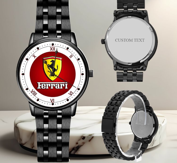 Ferrari Inspired Black Stainless Steel Luxury Watch For Men Racing Style Wristwatch Gift