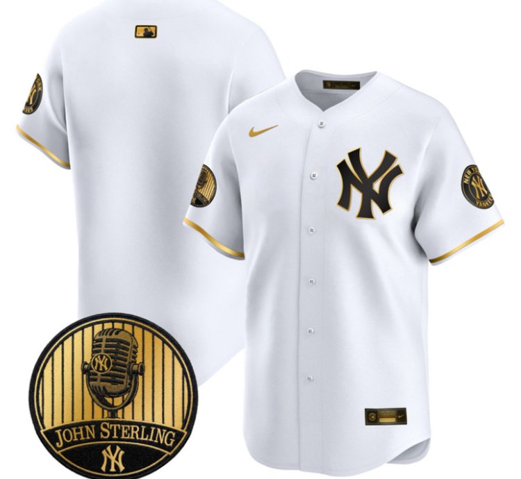Team Jersey Blank Yankees John Sterling Voice Tribute Stitched White Gold