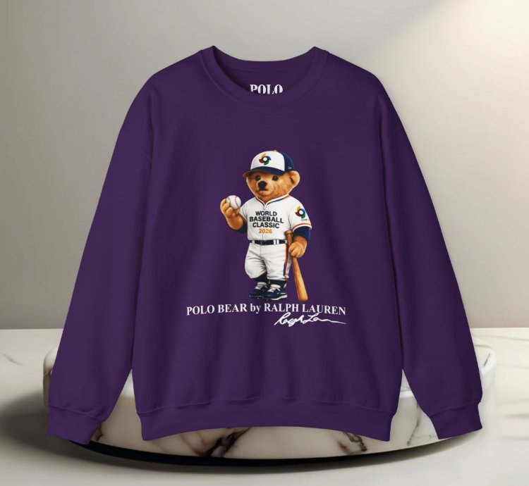 Ralph Lauren Polo Bear Baseball Style Sweatshirt Purple World Classic 2026 Graphic Crewneck