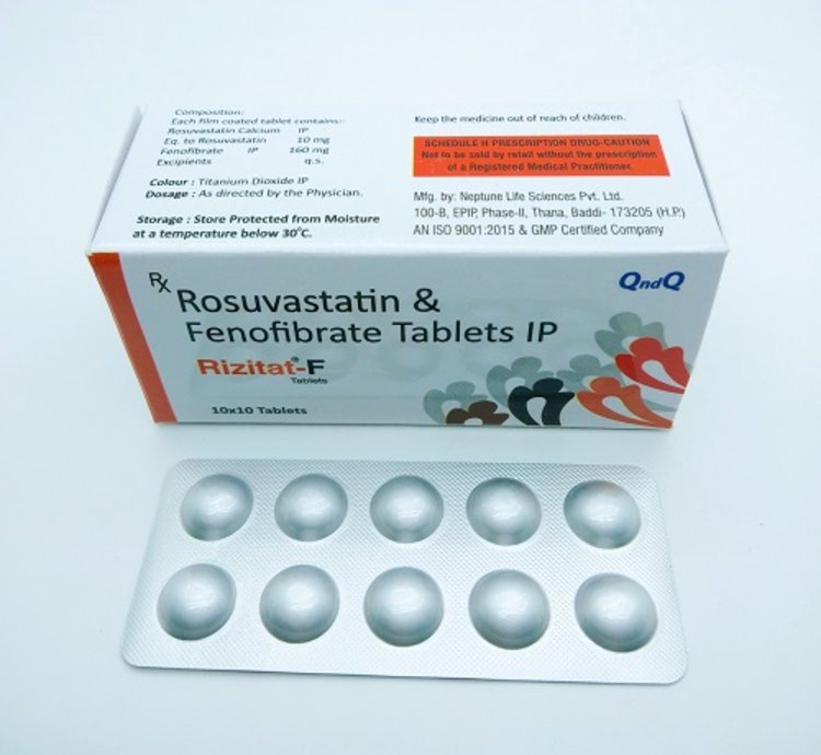 Rosuvastatin And Fenofibrate Tablets Used To Lower Increased Levels Of Total Cholesterol And Triglyceride Levels