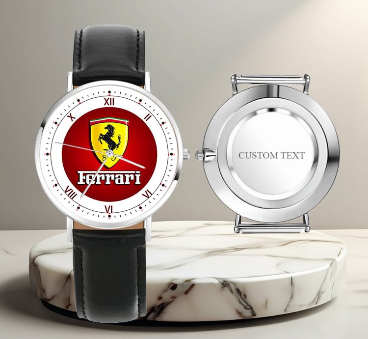 Ferrari Inspired Black Leather Steel Luxury Watch For Men Racing Style Wristwatch Gift