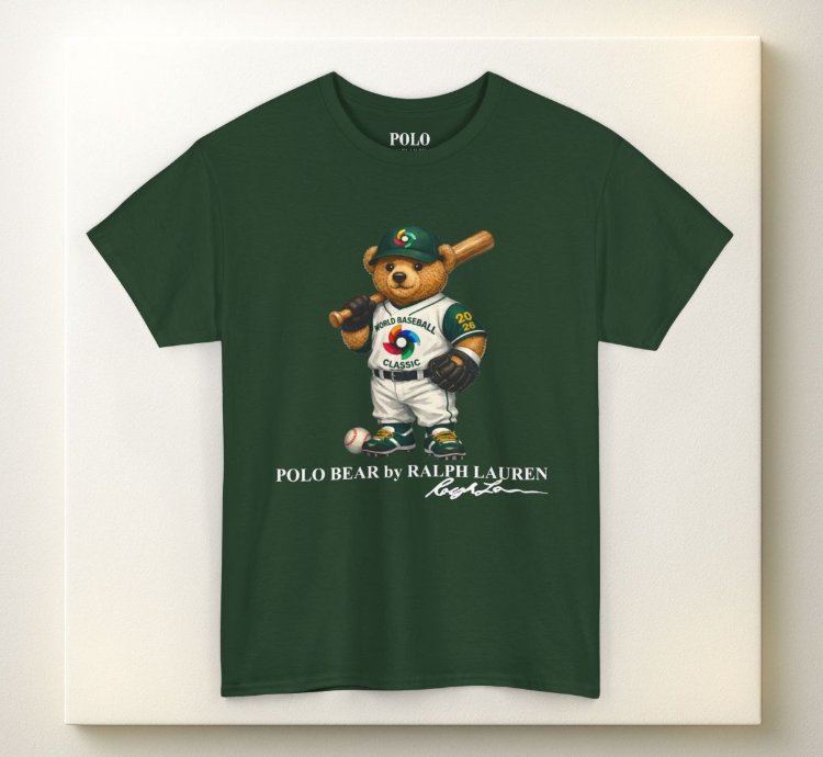 Polo Bear Baseball T Shirt Forest Green World Classic 2026 Graphic Crewneck