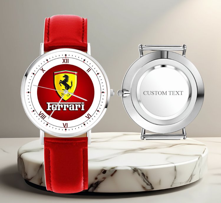 Ferrari Inspired Red Leather Steel Luxury Watch For Men Racing Style Wristwatch Gift