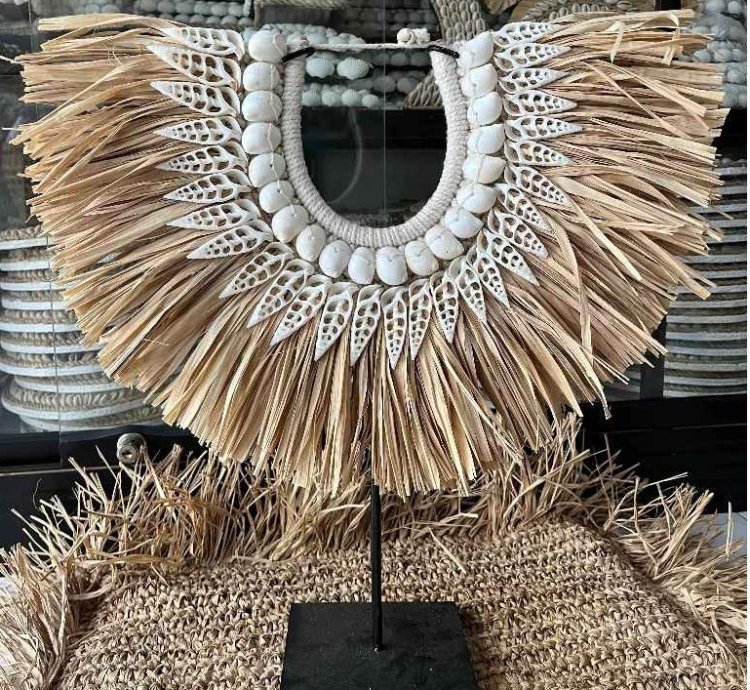 Papua Ethnic Wall Decor Handmade Shell Raffia Boho Tribal Table Ornament Natural Coastal Home Decor