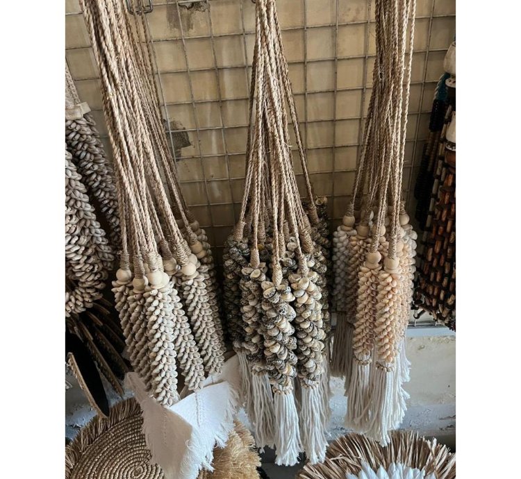 Boho Shell Macrame Tassel 70cm Bali Curtain Tieback Handmade Coastal Wall Hanging Decor