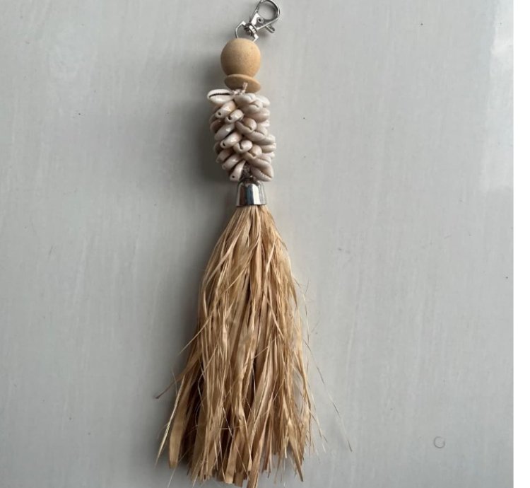 Mini Shell Macrame Tassel 35cm Bag Charm Boho Keychain Bali Hanging Decor Handmade