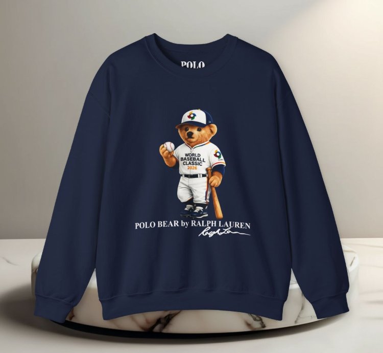 Ralph Lauren Polo Bear Baseball Style Sweatshirt Navy World Classic 2026 Graphic Crewneck
