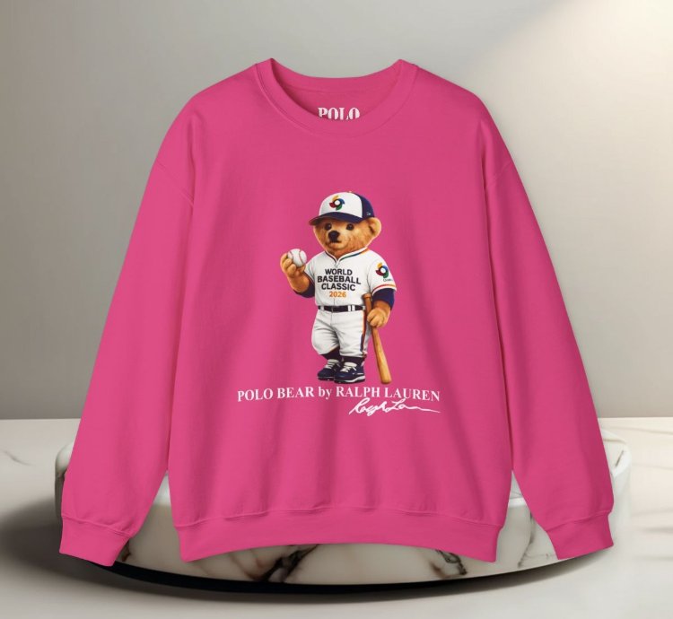 Ralph Lauren Polo Bear Baseball Style Sweatshirt Heliconia World Classic 2026 Graphic Crewneck