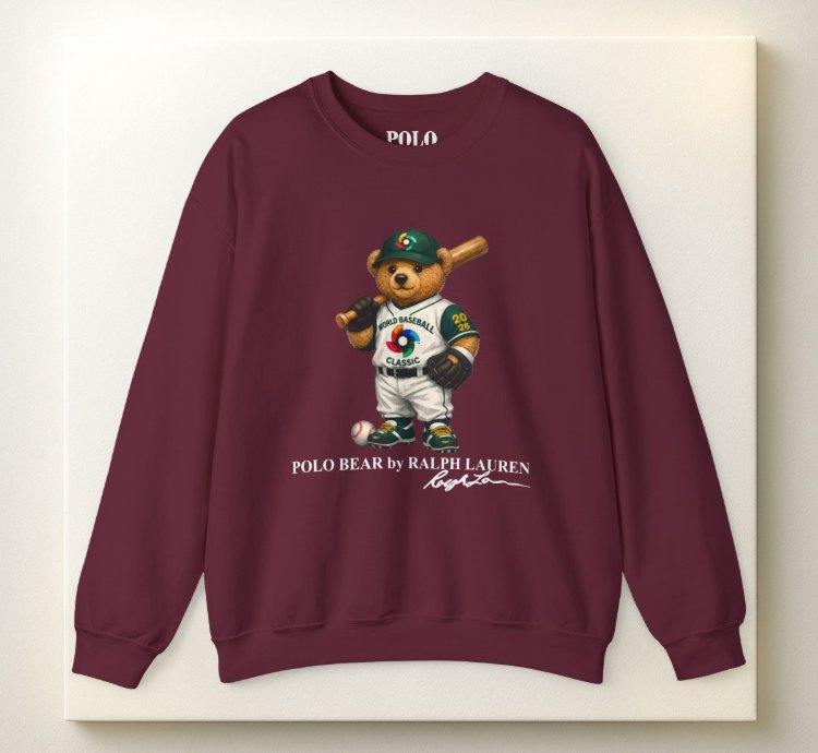 Polo Bear Baseball Sweatshirt Maroon World Classic 2026 Graphic Crewneck