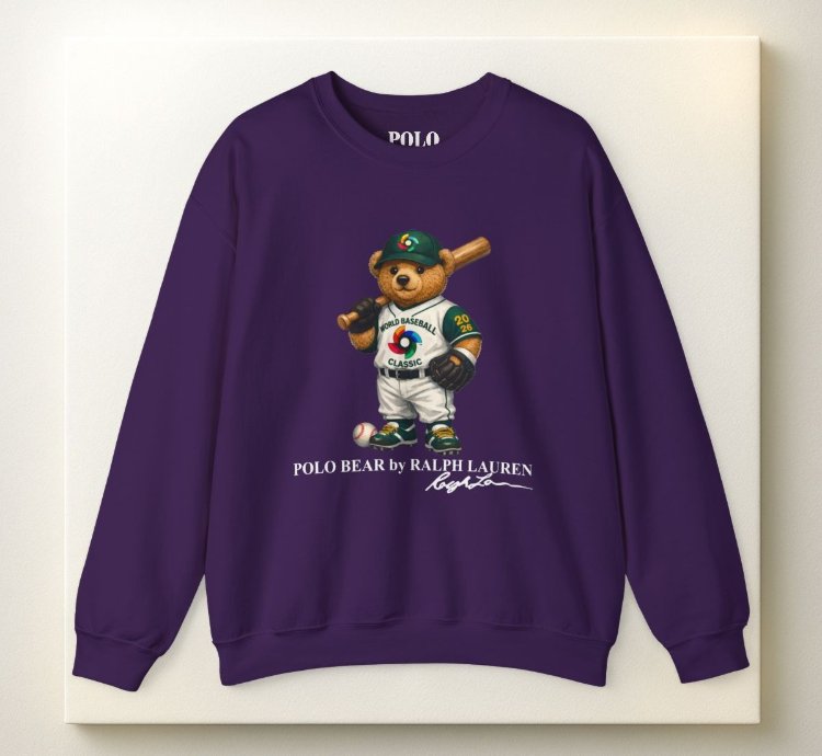 Polo Bear Baseball Sweatshirt Purple World Classic 2026 Graphic Crewneck