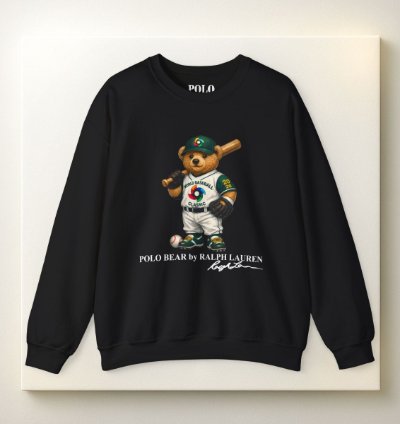 Polo Bear Baseball Sweatshirt Black World Classic 2026 Graphic Crewneck