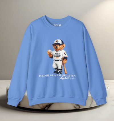 Ralph Lauren Polo Bear Baseball Style Sweatshirt Carolina Blue World Classic 2026 Graphic Crewneck