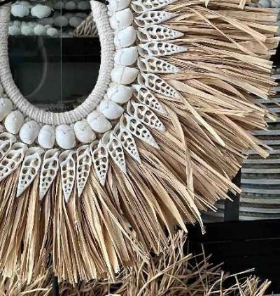 Papua Ethnic Wall Decor Handmade Shell Raffia Boho Tribal Table Ornament Natural Coastal Home Decor