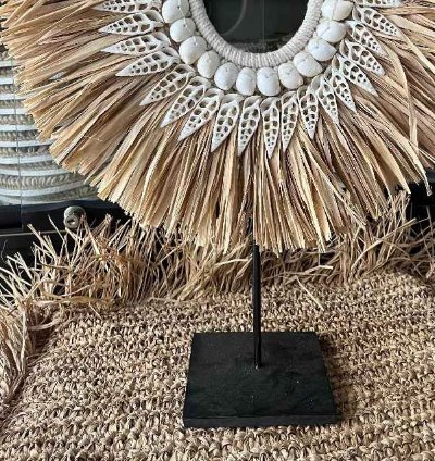 Papua Ethnic Wall Decor Handmade Shell Raffia Boho Tribal Table Ornament Natural Coastal Home Decor