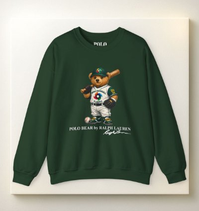 Polo Bear Baseball Sweatshirt Forest Green World Classic 2026 Graphic Crewneck