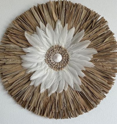 Handmade Raffia Feather Macrame Wall Decor Boho Tropical Shell Wall Hanging Aesthetic Art
