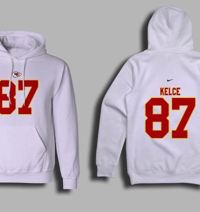 Kansas City Kelce 87 Nike Graphic Print White Hoodie