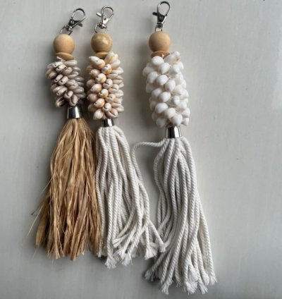 Mini Shell Macrame Tassel 35cm Bag Charm Boho Keychain Bali Hanging Decor Handmade