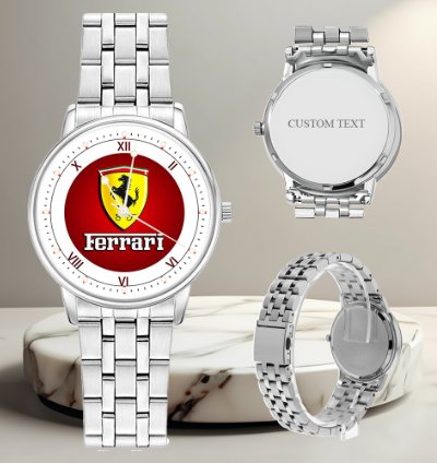 Ferrari Inspired Silver Stainless Steel Luxury Watch For Men Racing Style Wristwatch Gift