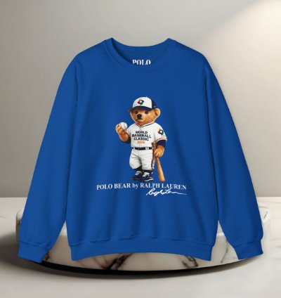 Ralph Lauren Polo Bear Baseball Style Sweatshirt Royal Blue World Classic 2026 Graphic Crewneck