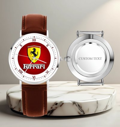 Ferrari Inspired Brown Leather Steel Luxury Watch For Men Racing Style Wristwatch Gift