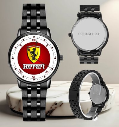 Ferrari Inspired Black Stainless Steel Luxury Watch For Men Racing Style Wristwatch Gift