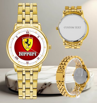 Ferrari Inspired Gold Stainless Steel Luxury Watch For Men Racing Style Wristwatch Gift