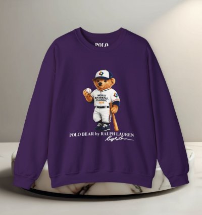 Ralph Lauren Polo Bear Baseball Style Sweatshirt Purple World Classic 2026 Graphic Crewneck