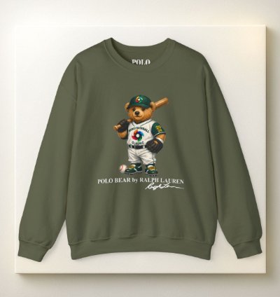 Polo Bear Baseball Sweatshirt Military Green World Classic 2026 Graphic Crewneck