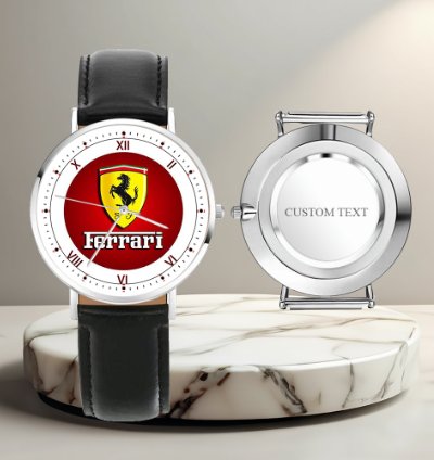 Ferrari Inspired Black Leather Steel Luxury Watch For Men Racing Style Wristwatch Gift