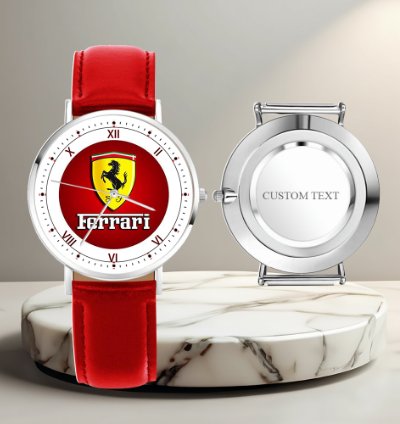 Ferrari Inspired Red Leather Steel Luxury Watch For Men Racing Style Wristwatch Gift
