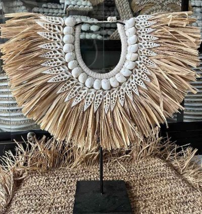 Papua Ethnic Wall Decor Handmade Shell Raffia Boho Tribal Table Ornament Natural Coastal Home Decor