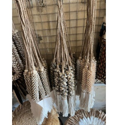 Boho Shell Macrame Tassel 70cm Bali Curtain Tieback Handmade Coastal Wall Hanging Decor