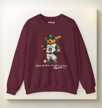 Polo Bear Baseball Sweatshirt Maroon World Classic 2026 Graphic Crewneck