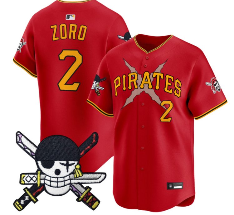 Zoro Jersey 2 Pittsburgh Pirates One Piece Zoro Patch Premier Stitched Red