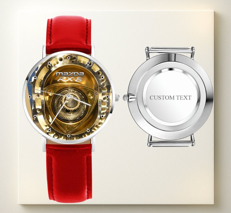 Mazda Rx8 Rotary Engine Skeleton Watch Red Leather