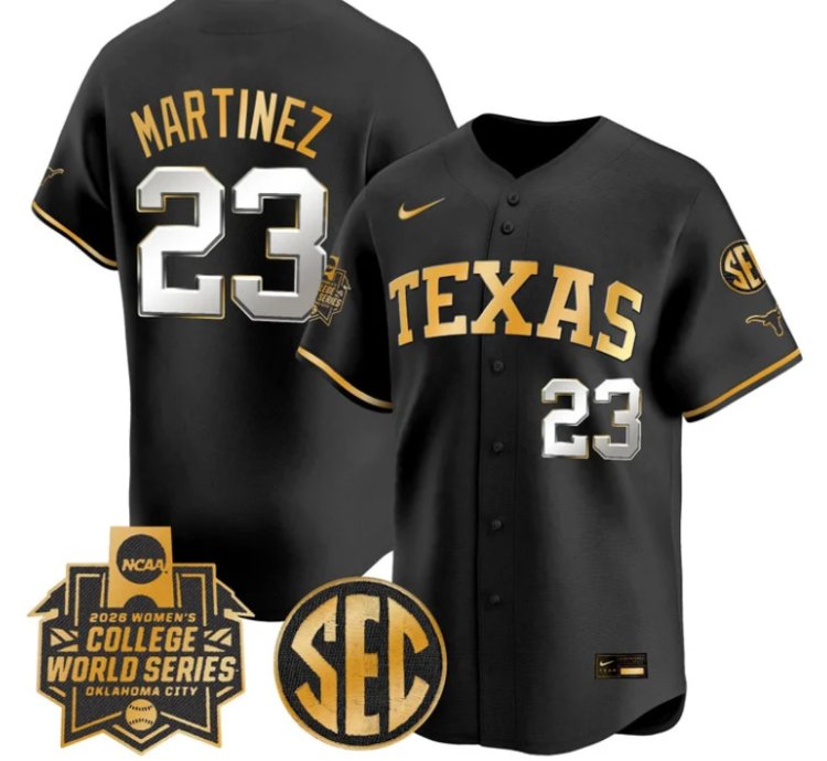 Viviana Martinez Jersey 23 Texas Softball 2026 World Series Stitched Black Gold