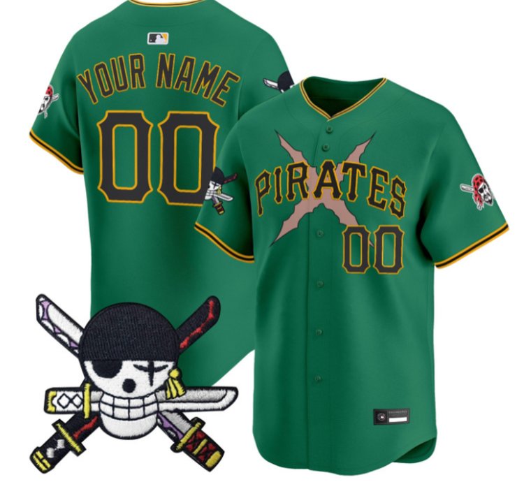 Custom Pittsburgh Pirates Jersey Name Number One Piece Zoro Patch Green