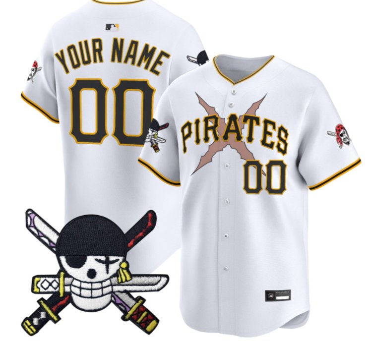 Custom Pittsburgh Pirates Jersey Name Number One Piece Zoro Patch White