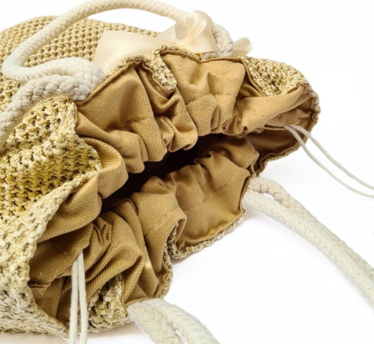 Boho Straw Tote Bag Woven Beach Handbag With Ribbon Large Summer Shoulder Bag